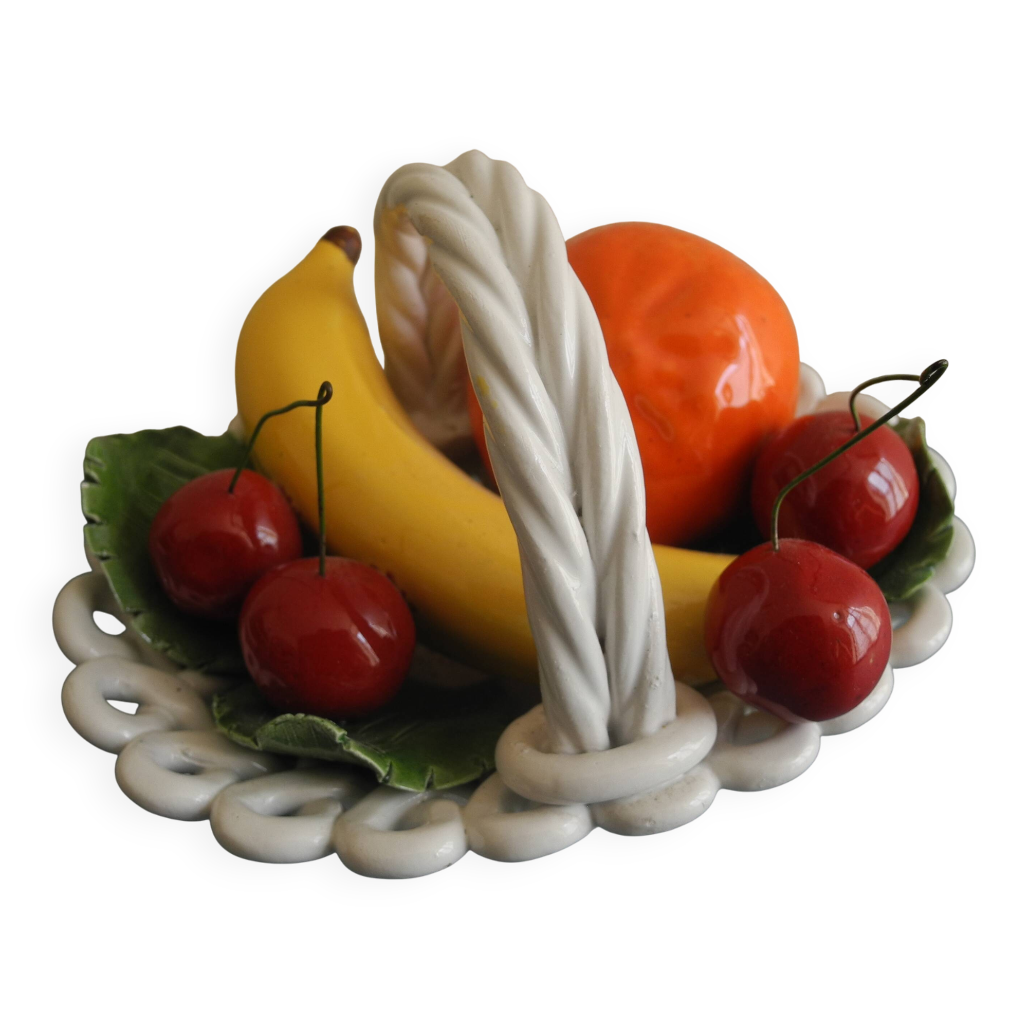 Old ceramic fruit basket vintage ceramic fruit basket barbotine