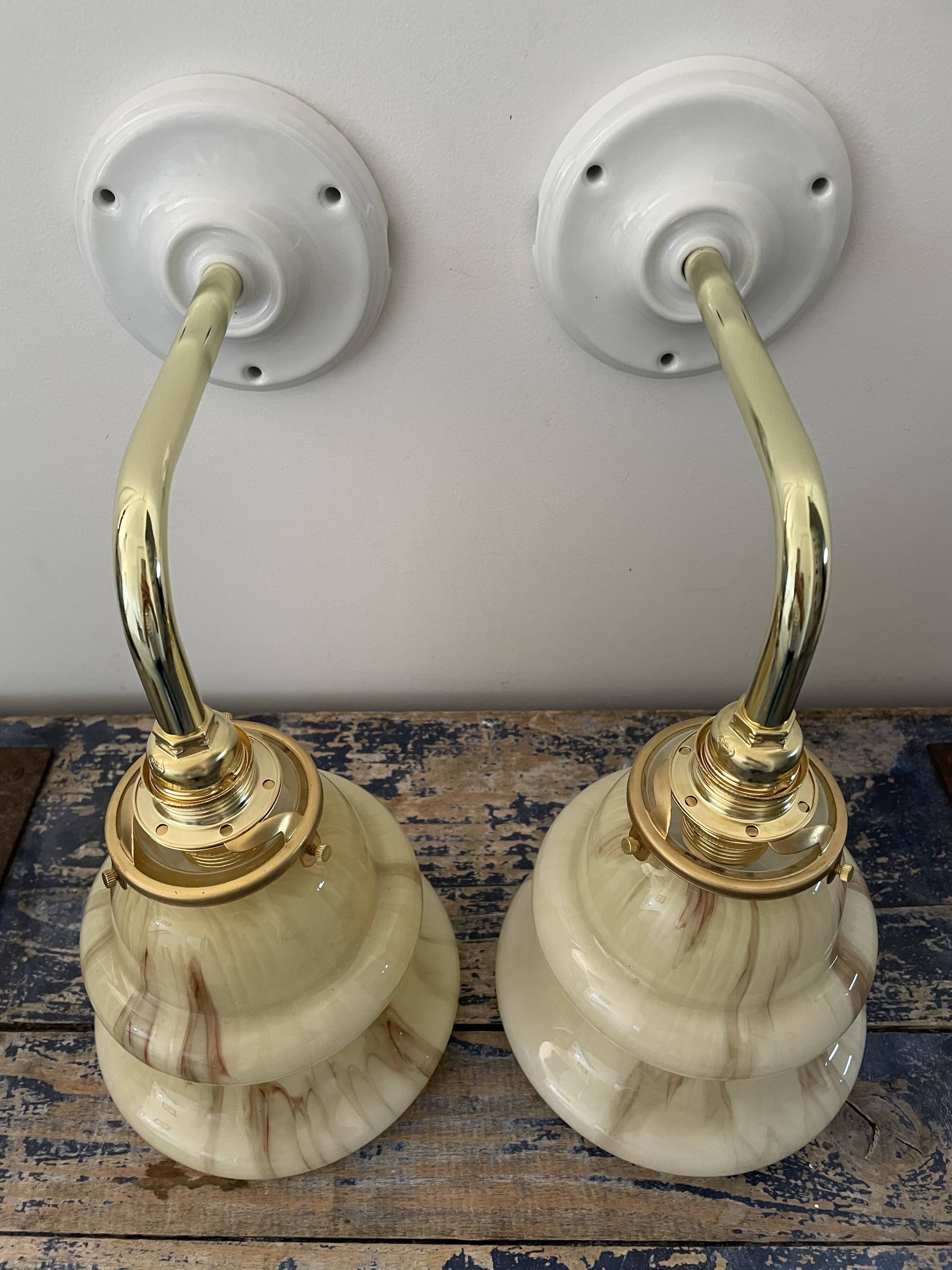 Set of two new electrified art deco wall lamps