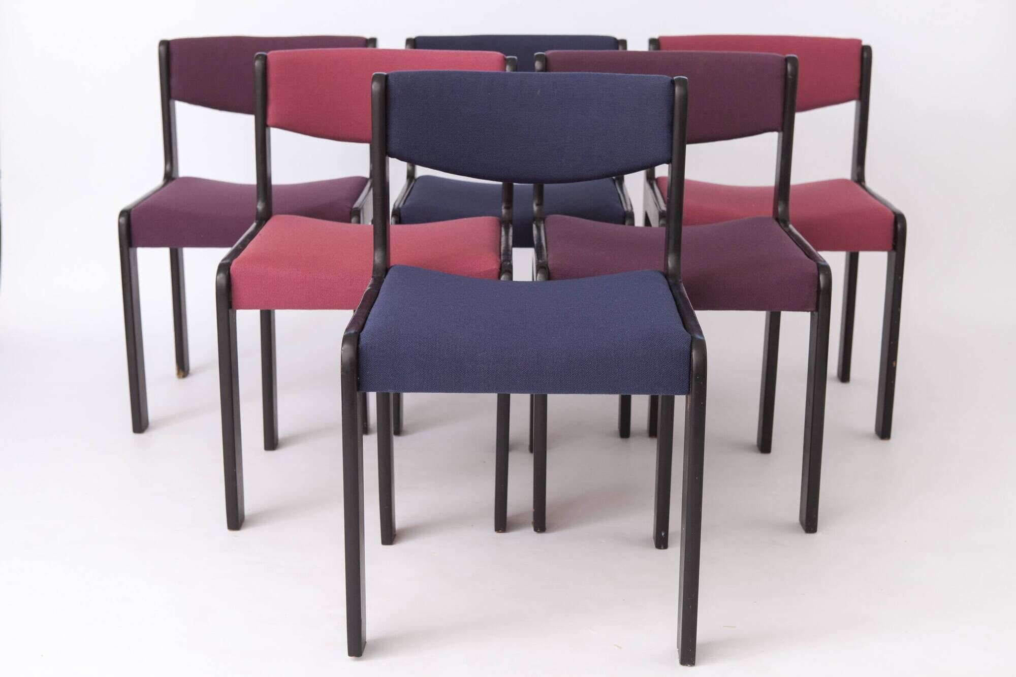 Set of 6 Vintage German Dining Chairs, 1950s–1960s, Black Beechwood