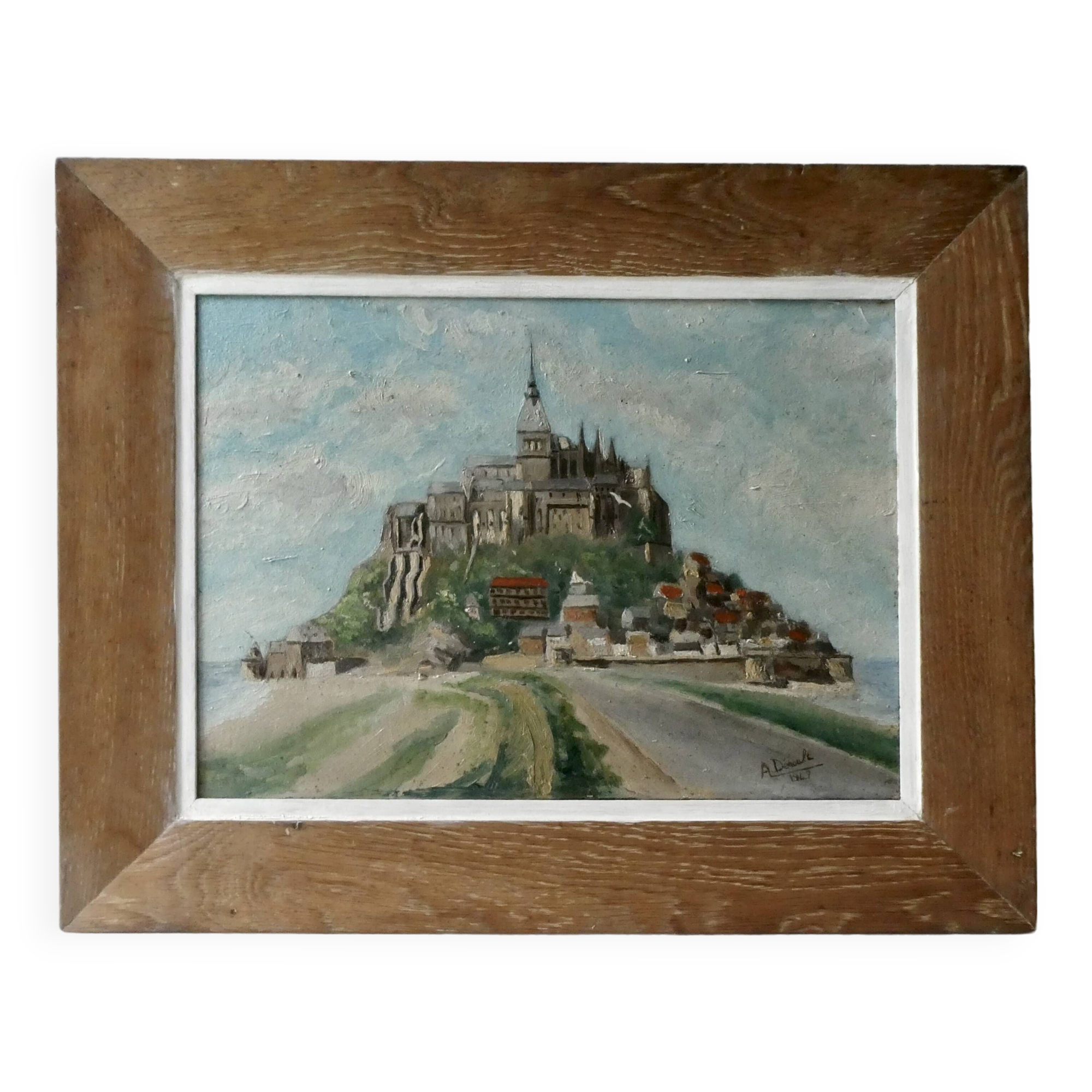 Oil painting on cardboard, Mont Saint Michel 1940s