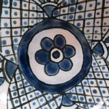barbotine style salad bowl with blue floral pattern