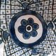 barbotine style salad bowl with blue floral pattern