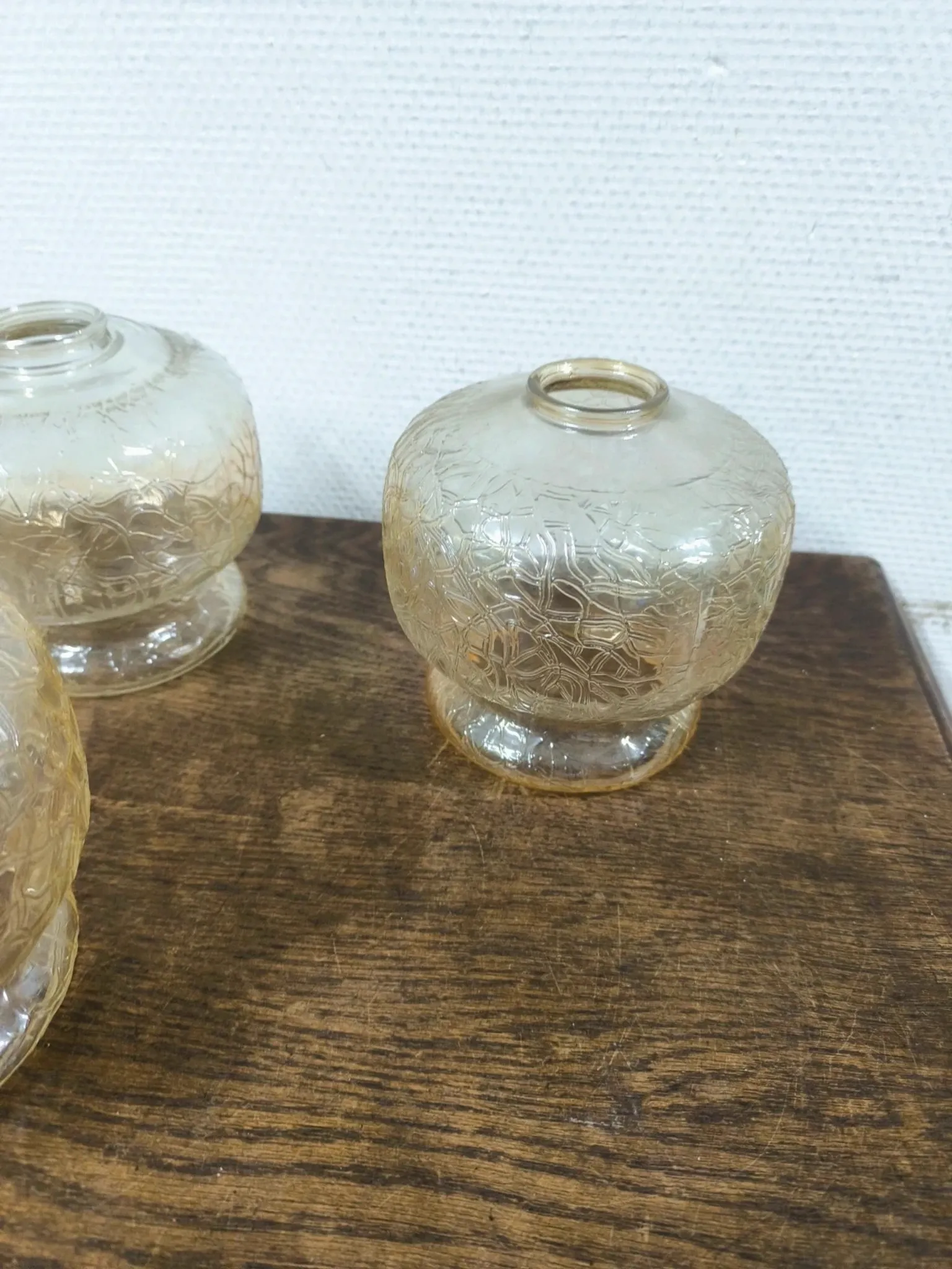 Set of 3 vintage amber textured glass globes/shades.