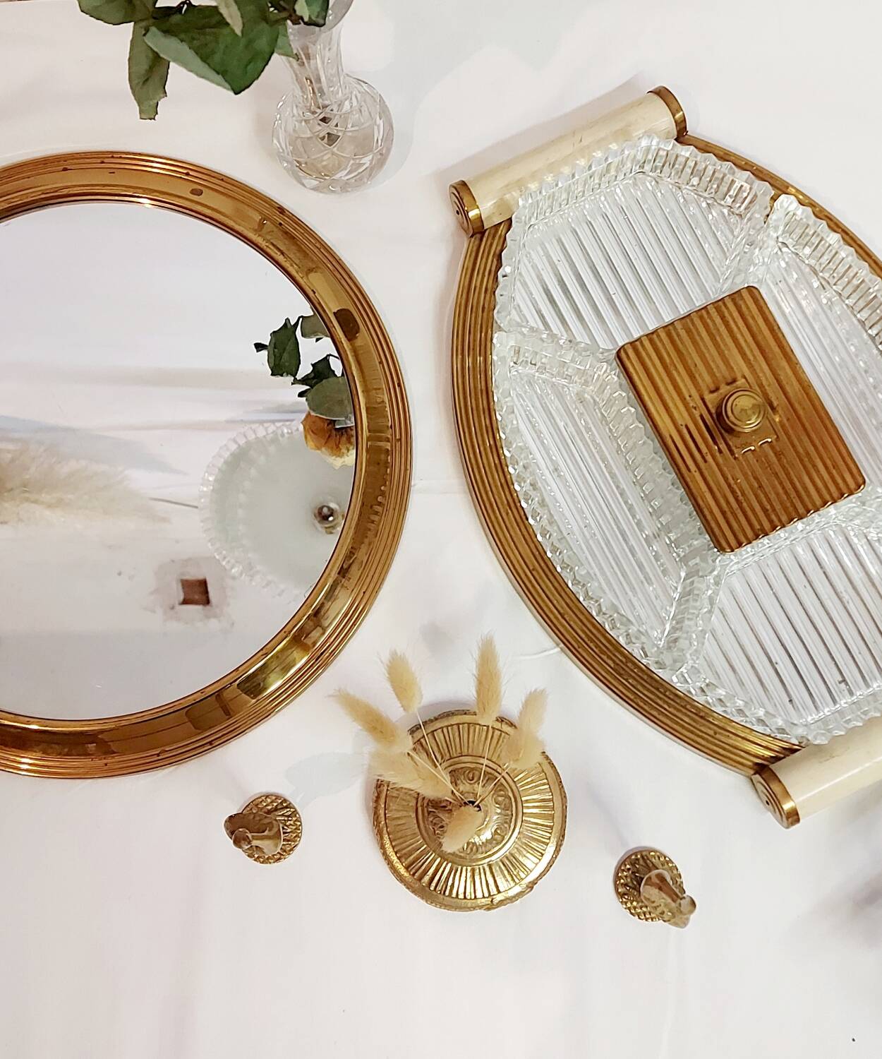 Vintage oval mirror tray