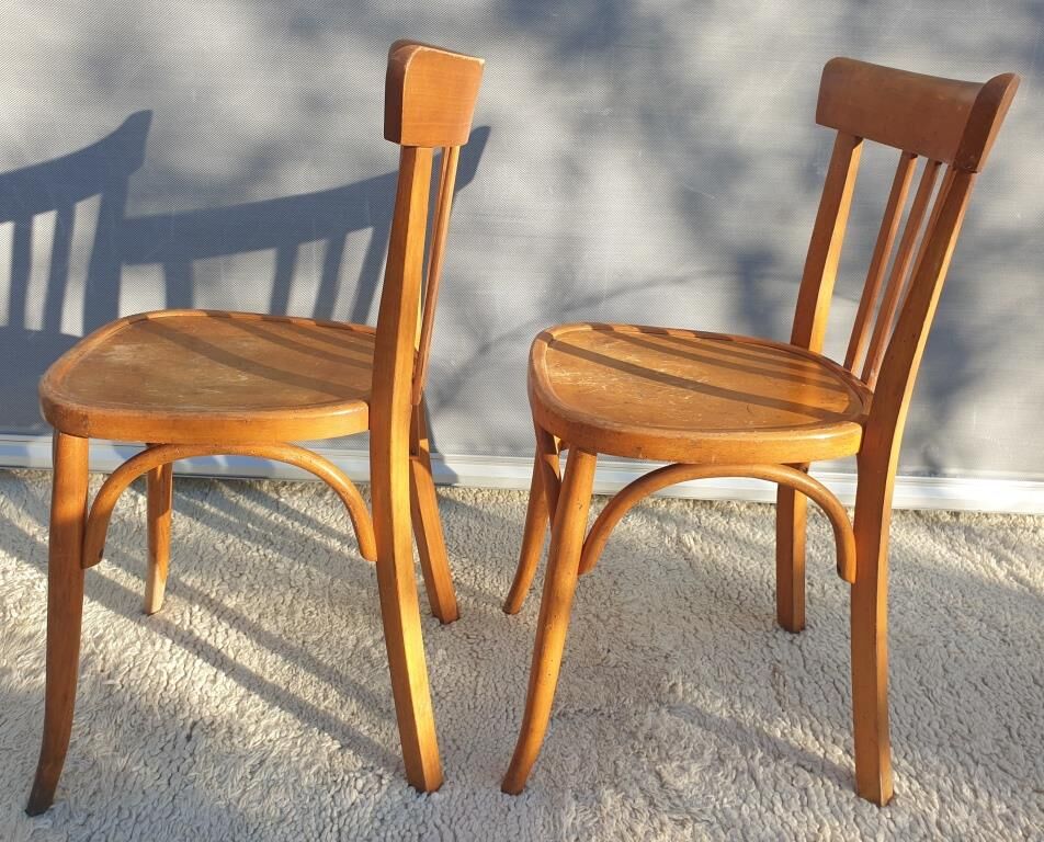 Paire chaises bistrot 1950 Mahieu Made in France