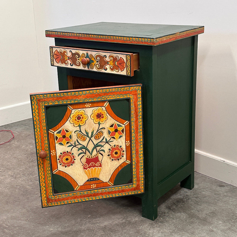 Large hand-painted Provençal folk art cabinet by a Provençal artist, 1970s