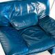 Vintage blue leather armchair and pouf by Nicoletti Salotti - Italy 80s