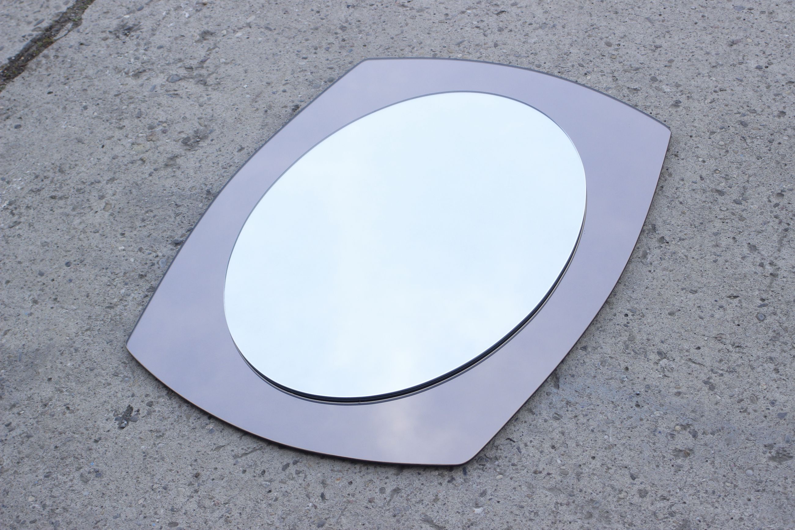 Vintage mirror bi-toned smoky contour Italy 1970s 58x73cm