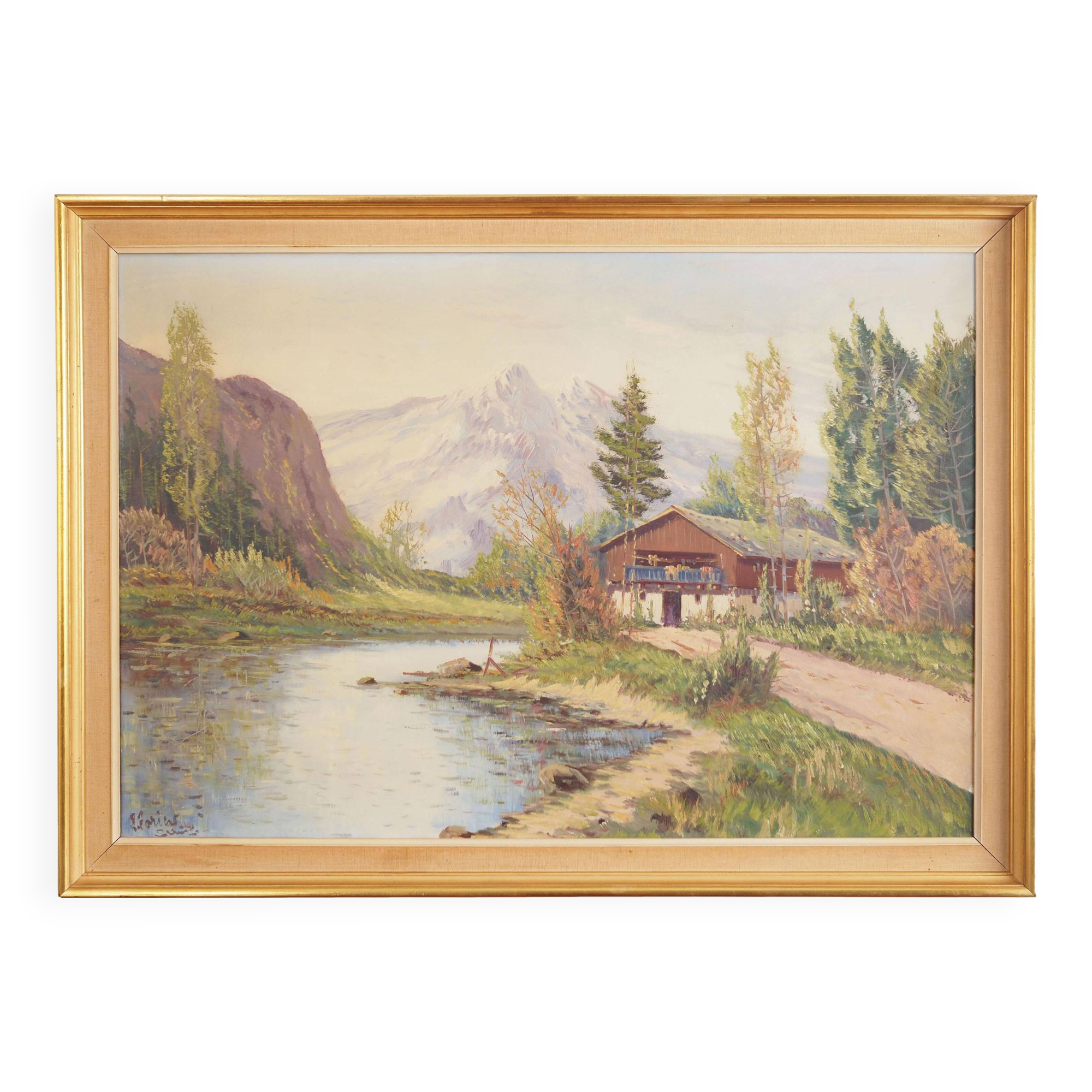 Painting „The Chalet at the Mountain Stream”, Scandinavian design, 1970s