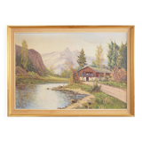 Painting „The Chalet at the Mountain Stream”, Scandinavian design, 1970s