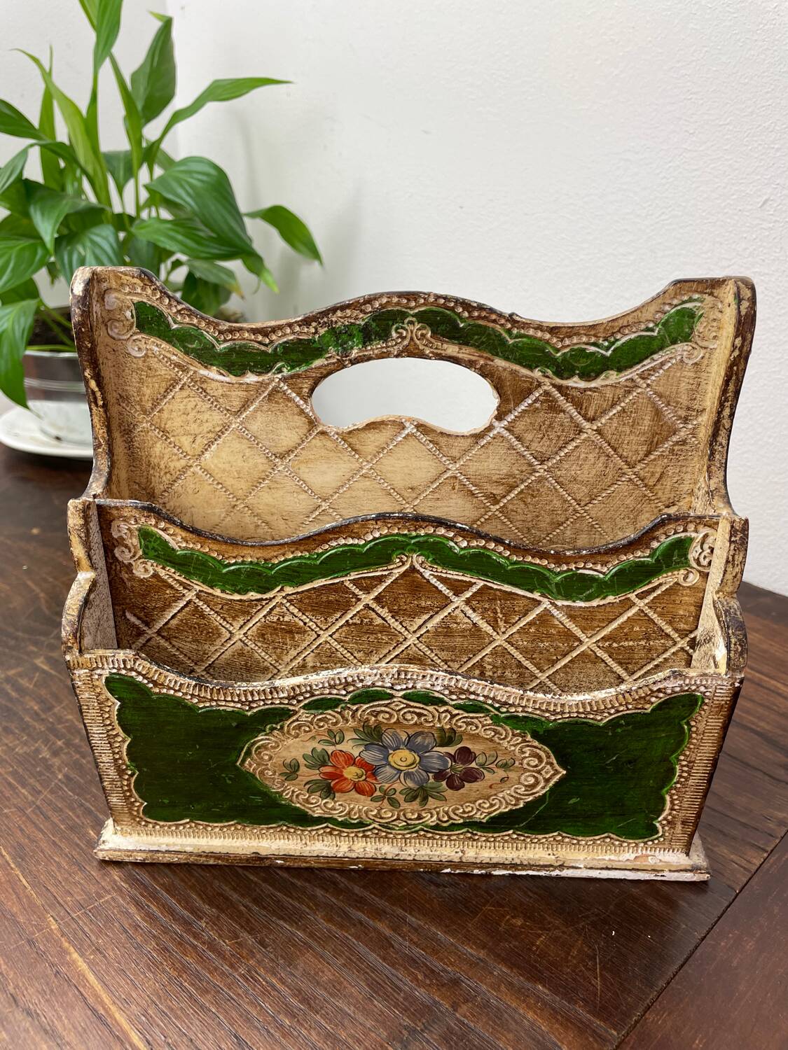 Wooden Florentine mail letter holder