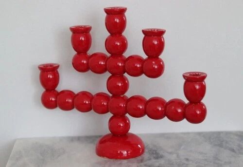 Swedish Mid Century Five-Arm Bobbin Candle Holder