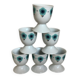 Six blue flower egg cups