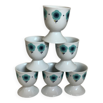 6 coquetiers fleurs bleues