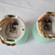 Duo of wall lamps in porcelain and green opaline