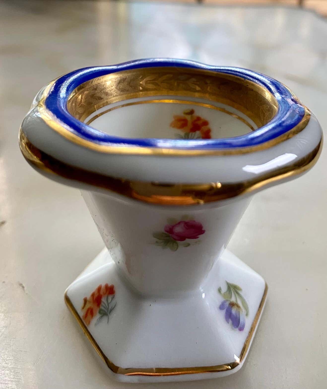 Blue and gold sweet egg set in Limoges porcelain, France, 1928