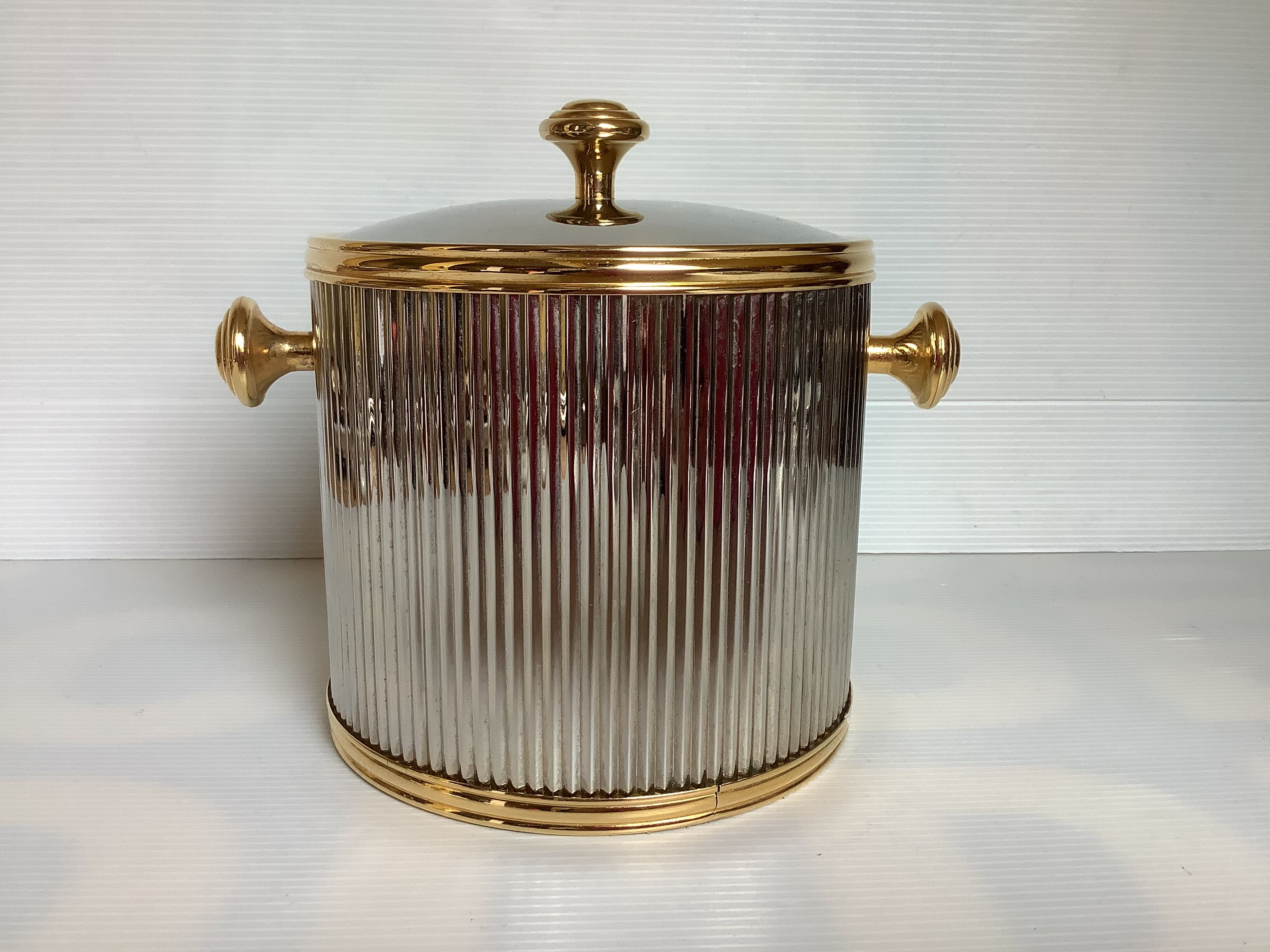 Vintage chrome and gold metal ice bucket