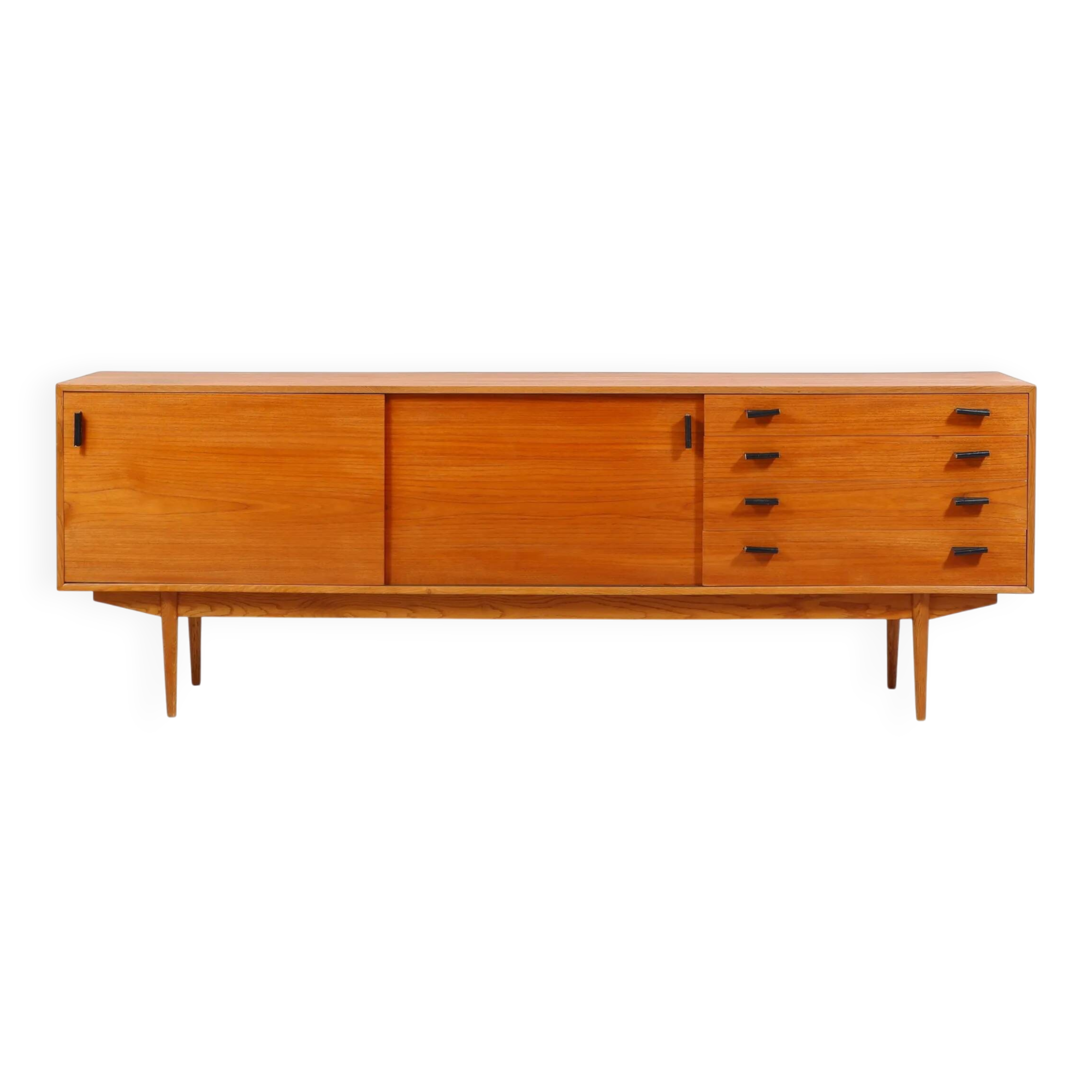 Swedish teak sideboard with leather handles