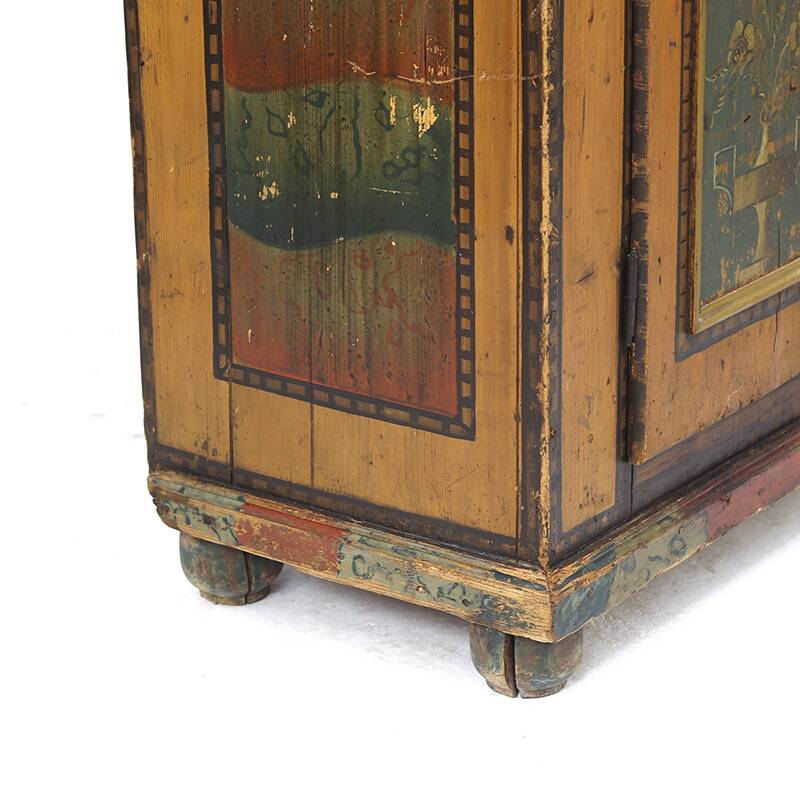 Antique Rustic Farmhouse Folk Art Painted Bridal Cabinet 1822