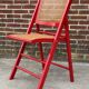 Vintage  Mid-Century Woven Cane Folding Chair  1960s in red cesca style