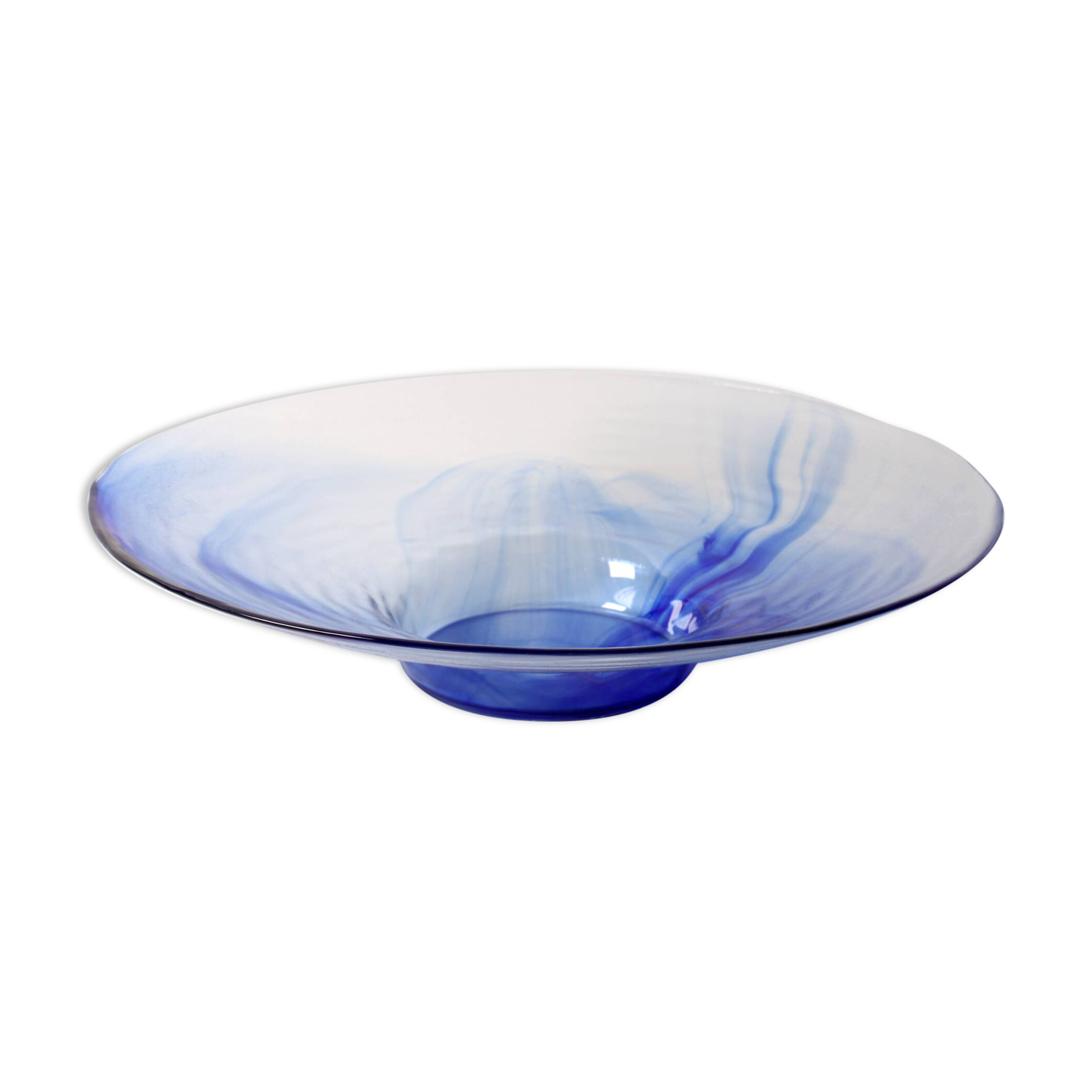Vintage Blue Swirl Glass Fruit Bowl / Bormioli Rocco / Italy / 1990s