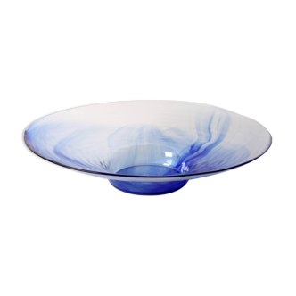 Vintage Blue Swirl Glass Fruit Bowl / Bormioli Rocco / Italy / 1990s