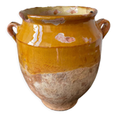 Ancien pot à graisse en terre cuite jaune vernissé, France XIX eme siècle