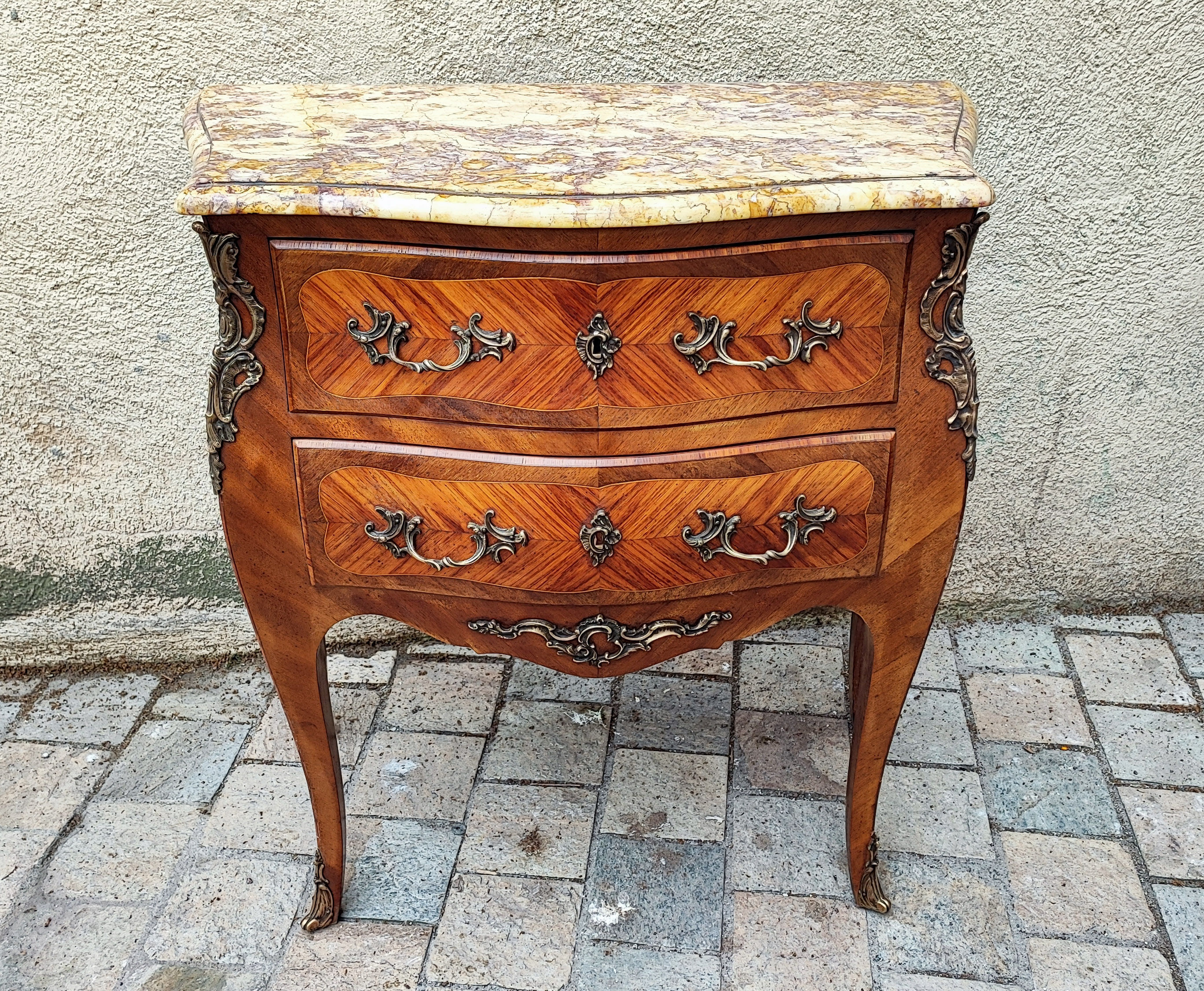 Chest of drawers 2 drawers Louis XV marquetry rosewood