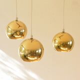 Scandinavian pendant lamp, brass and teak, 60s
