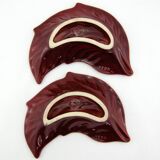 2 red and gold ceramic leaf-shaped bowls - Verceram France - vintage year