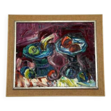 Original mid-century European oil on canvas – “Still Life” by Roy – dated 1969 – vintage & framed – 75 × 64 cm (29.5" × 25.2")