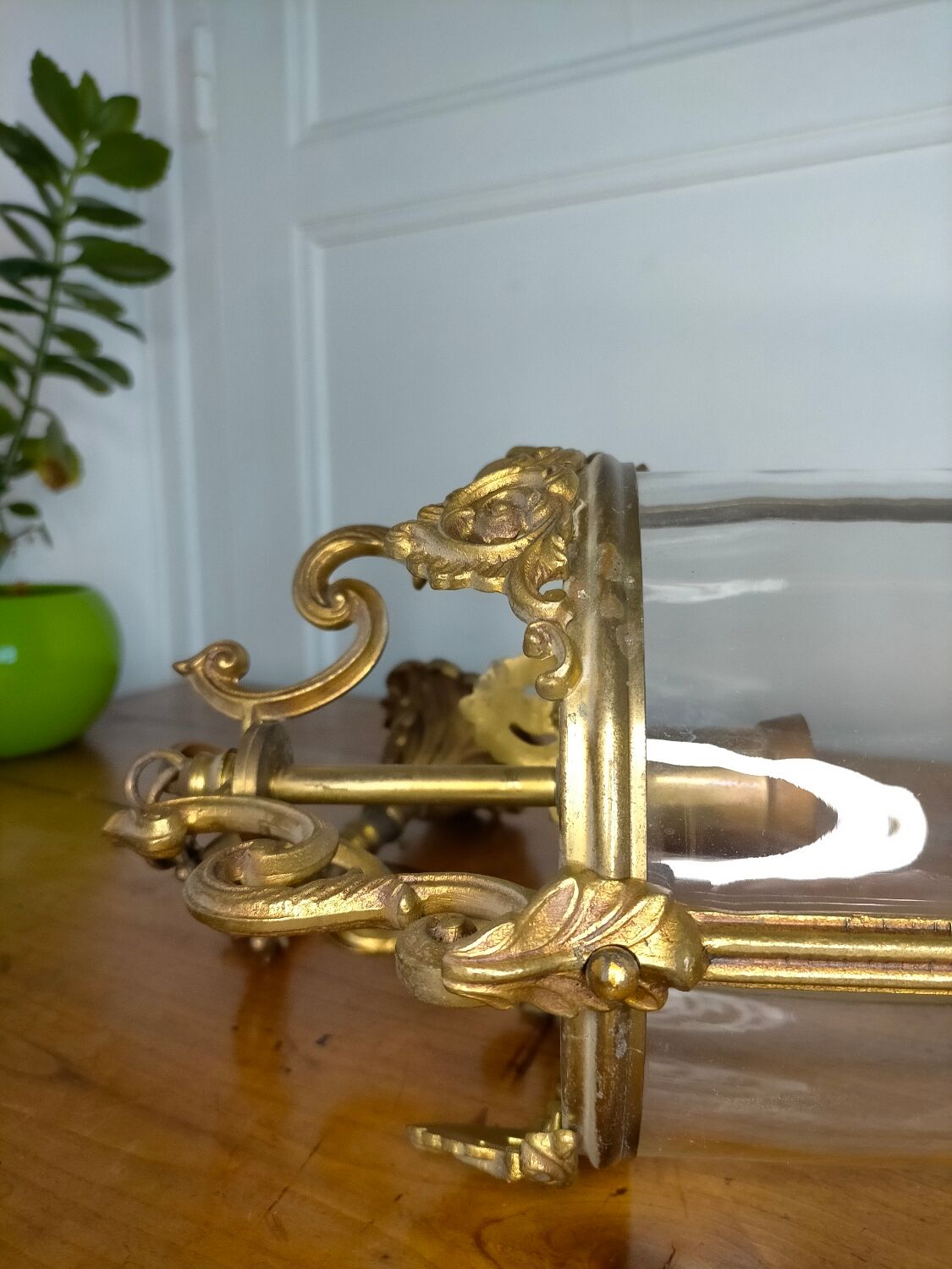 Old lantern glass and metal suspension