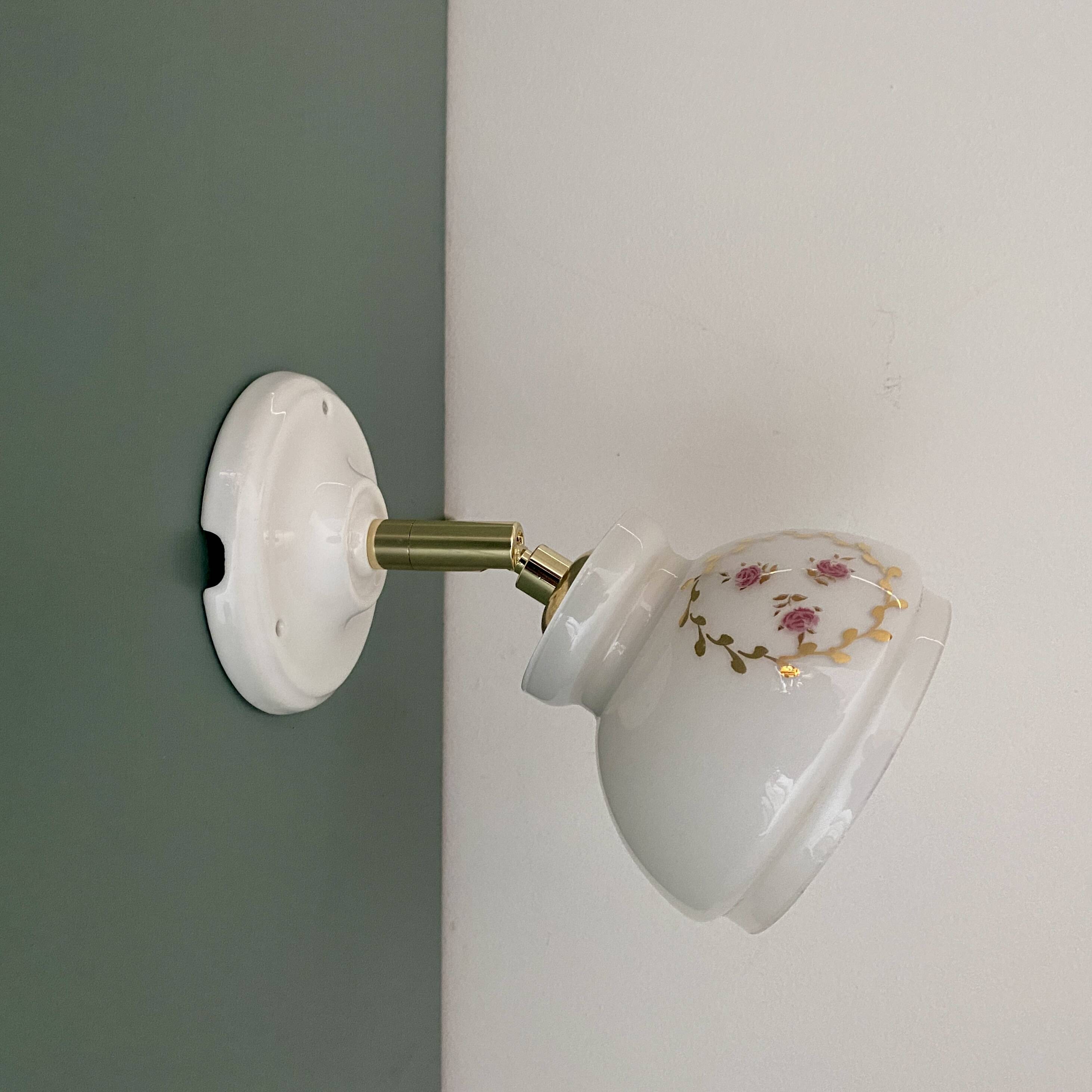 Vintage white opaline wall lamp with shade