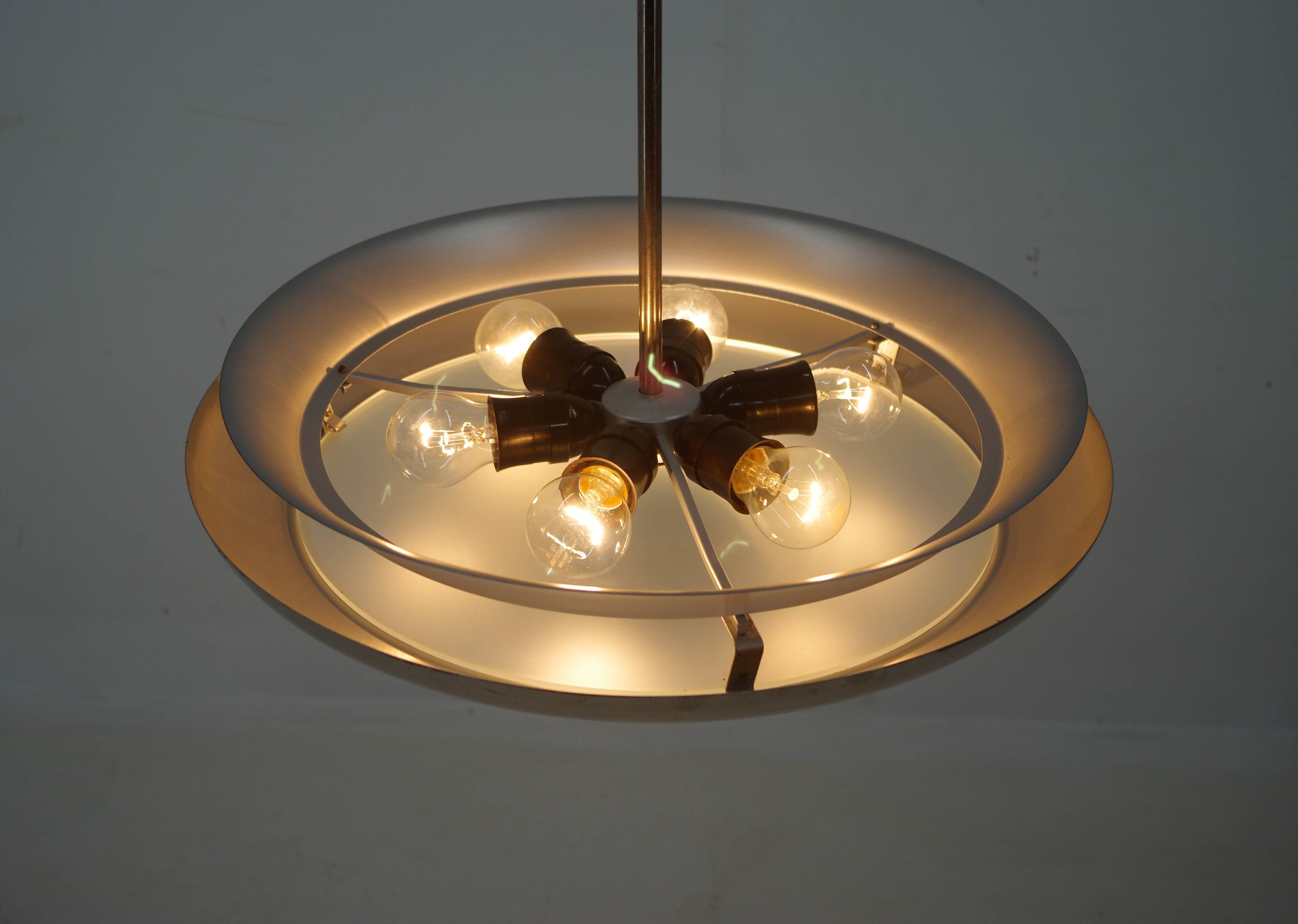 Bauhaus / Functionalist Nickel Chandelier UFO, 1930s, Restored
