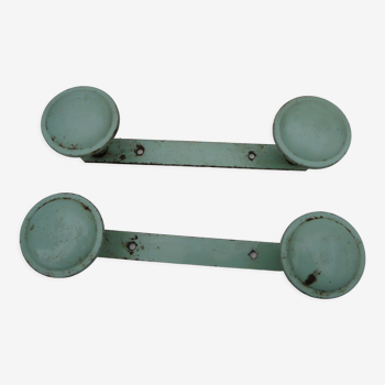 Pair of celadon green metal coat hooks 50's