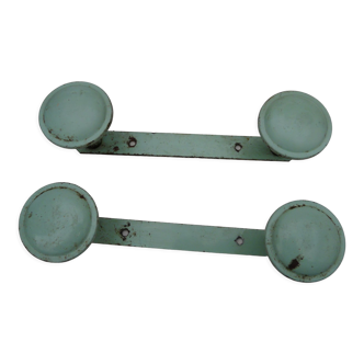 Pair of celadon green metal coat hooks 50's