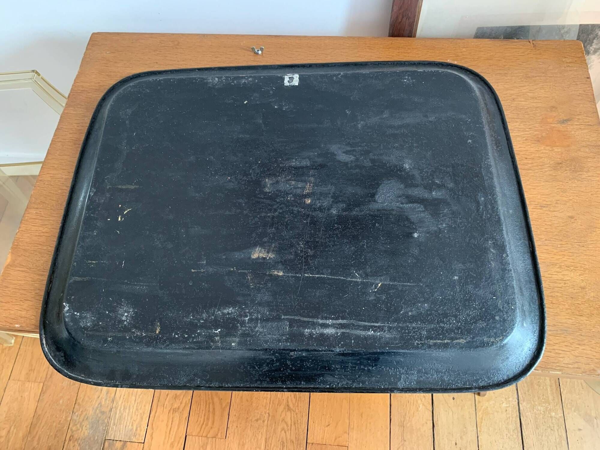 Large antique painted tin platter Napoleon III – Heraldic Coat of Arms Crown