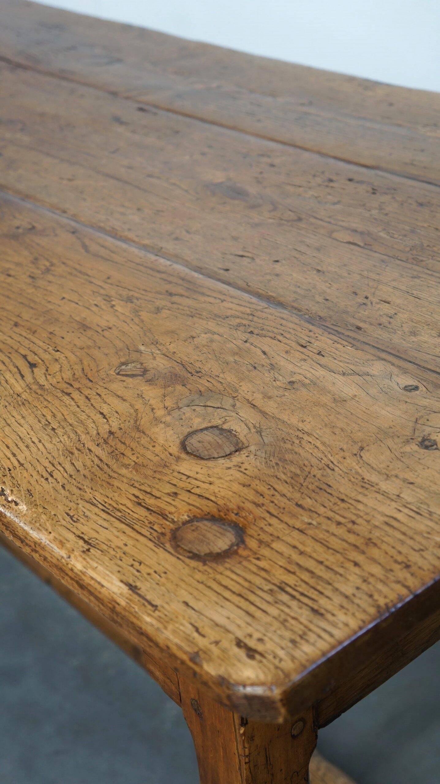 Beautiful antique French dining table with perfect dimensions and handy hooks