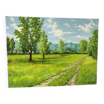 Green landscape signed in 2017