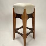 Mid-Century Italian Wooden Stool with Velvet Seat, 1950s