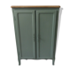 Vintage shoe cabinet smoked green wax finish, wooden top.