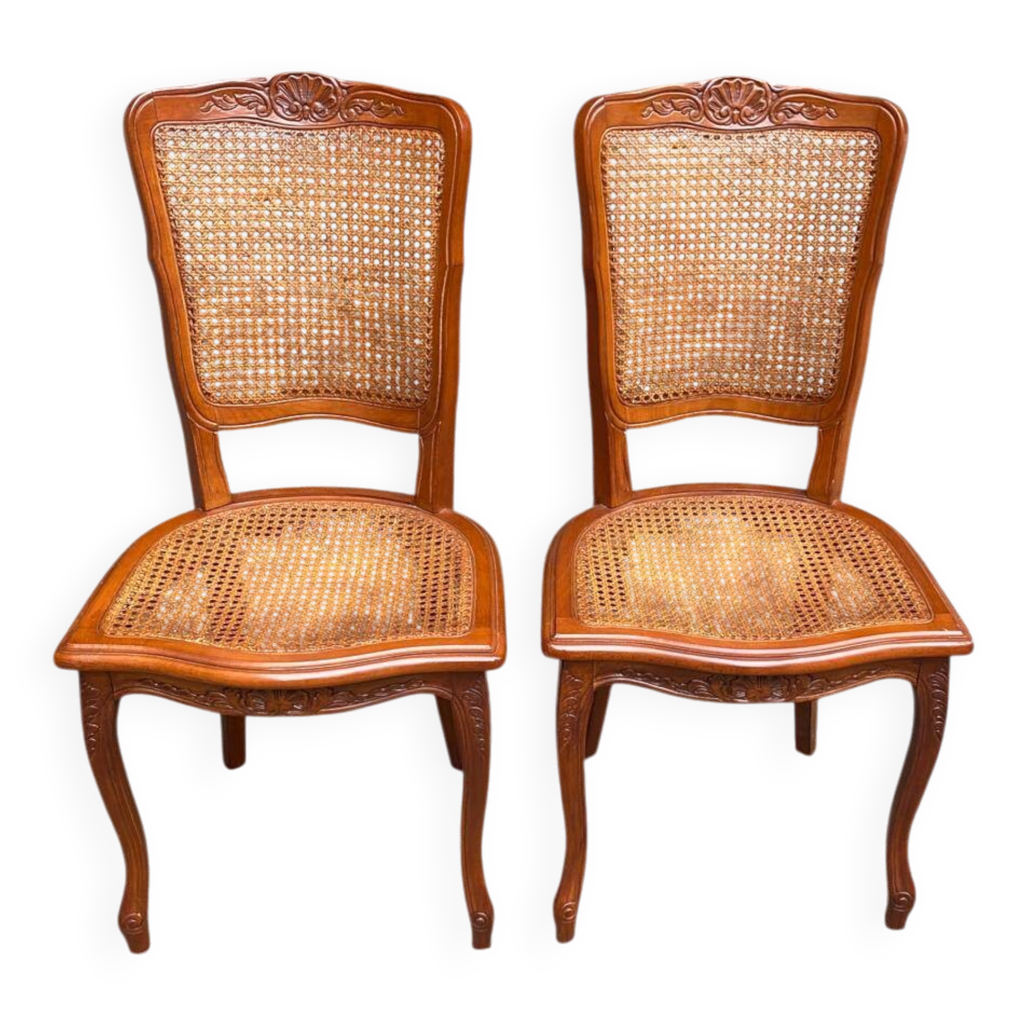 2 Louis XV style caned chairs in solid wood, 20th century
