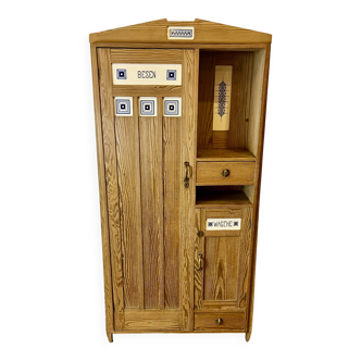Art Nouveau wardrobe in pine with ceramic tiles, early 20th century.