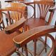 Set of 6 Vintage Bentwood Bar Stool Set: Brown Leather Seat, Nailhead Trim