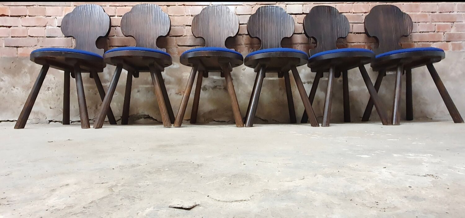 Lot of 6 vintage brutalist chairs from the 1970s.