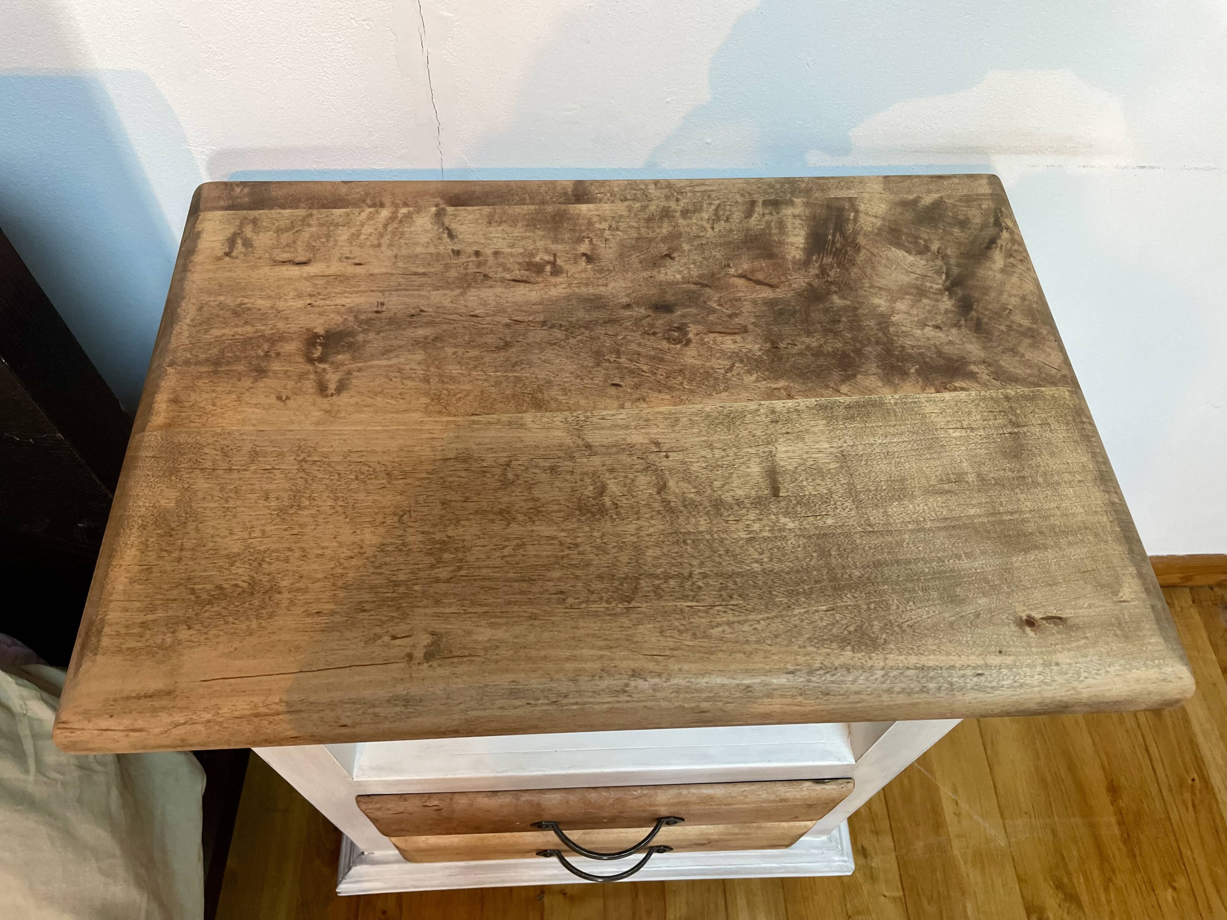 Bedside table with 2 drawers in patinated oak