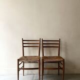 Set of 2 Italian chairs in wood and straw, Gio Ponti style 1950