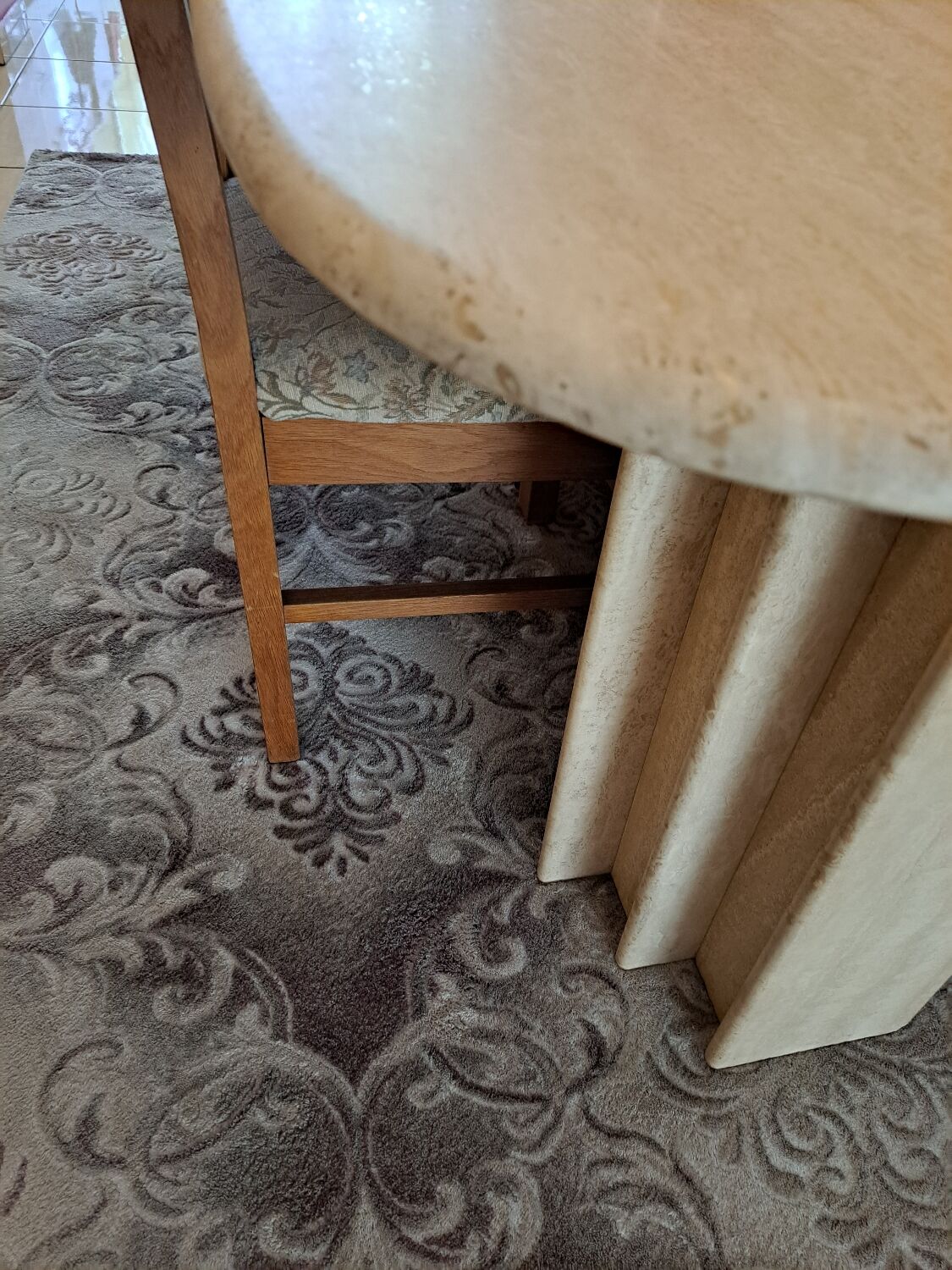 Travertine dining table.