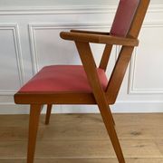 Vintage armchair from the 50s/60s – wood & red faux leather – Scandinavian style
