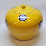 Pot couvert chinois vintage jaune et tampons bleus original pop